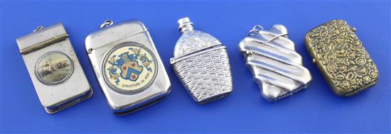 A late Victorian novelty silver vesta case modelled as a flask in a basket weave case, by Adie & Lovekin Ltd,